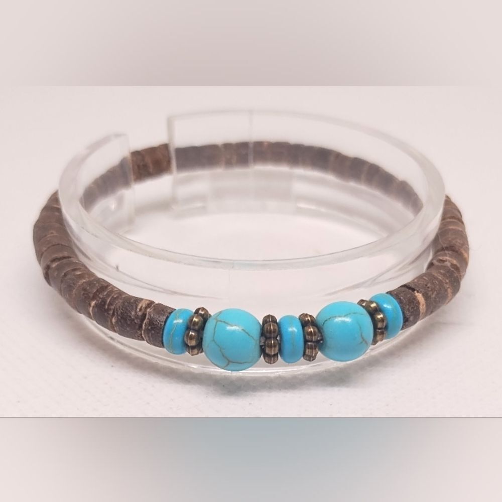 Men's bracelet beaded turquoise beads new e69